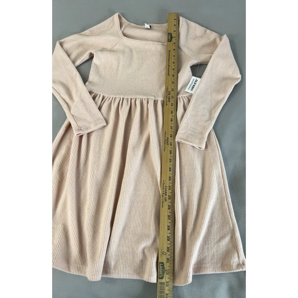 Old Navy Long-Sleeve Plush Ribbed Fit Flare Dress Girls Pink Sz XL (14-16) New